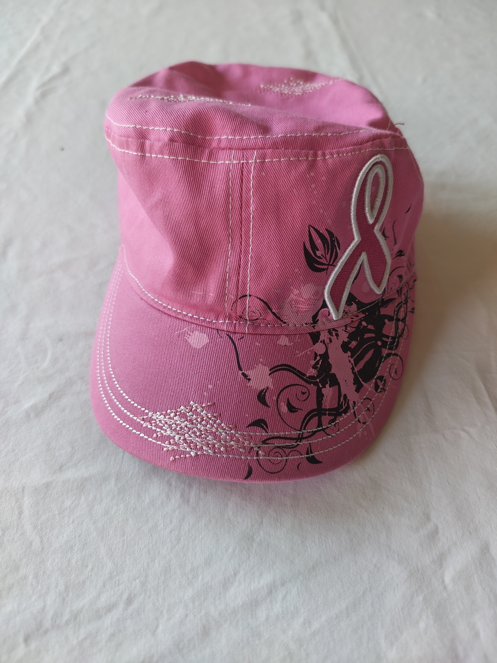 Women's Pink Cadet Cap with Ribbon & Floral Print